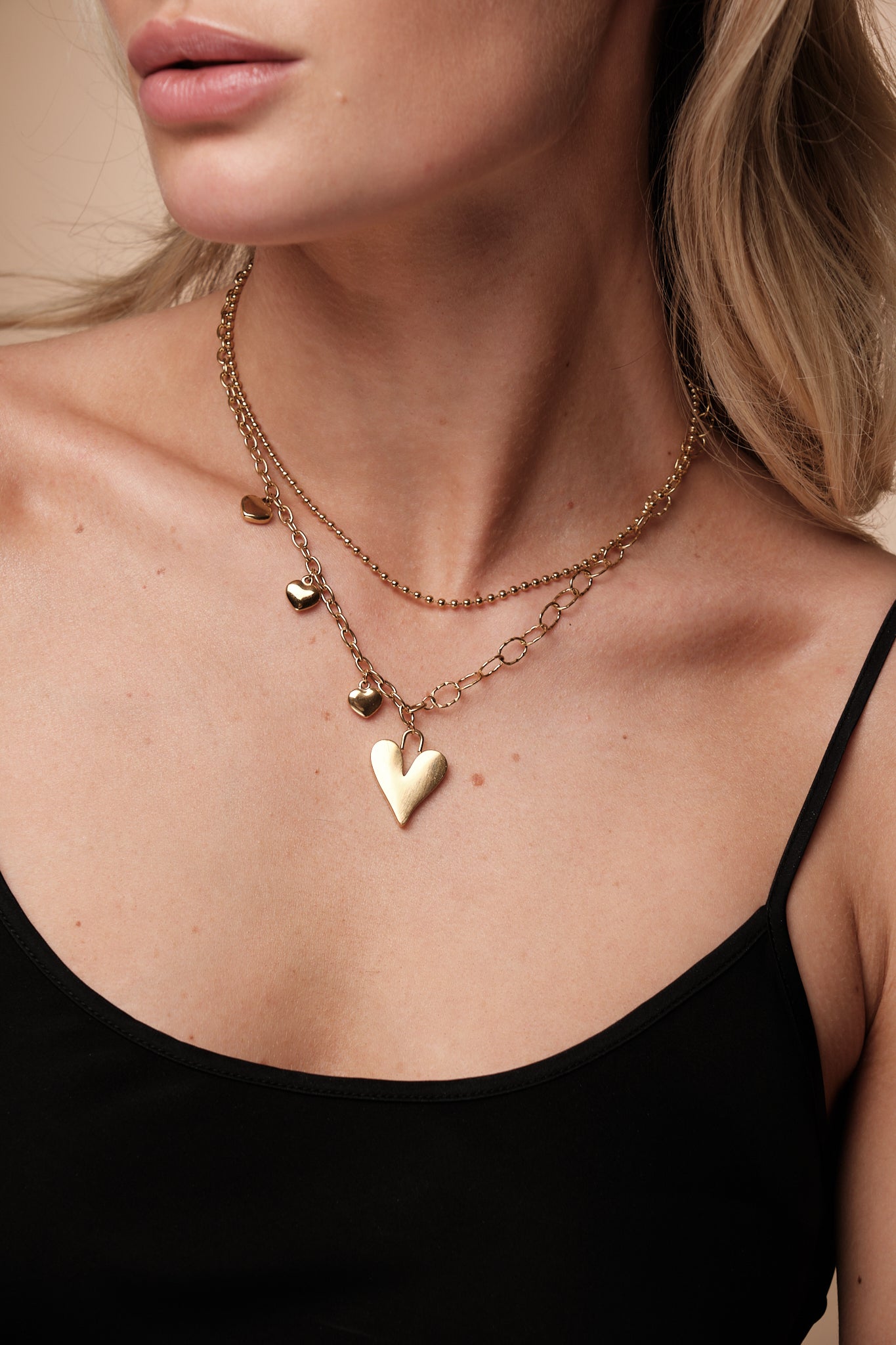 Multi layer Chain Heart charm necklace